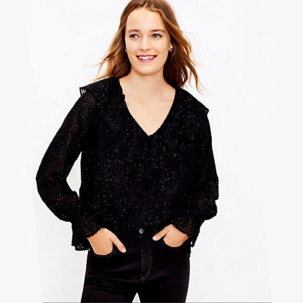 NWT LOFT Sparkly Ruffle Top - Picture 2 of 7
